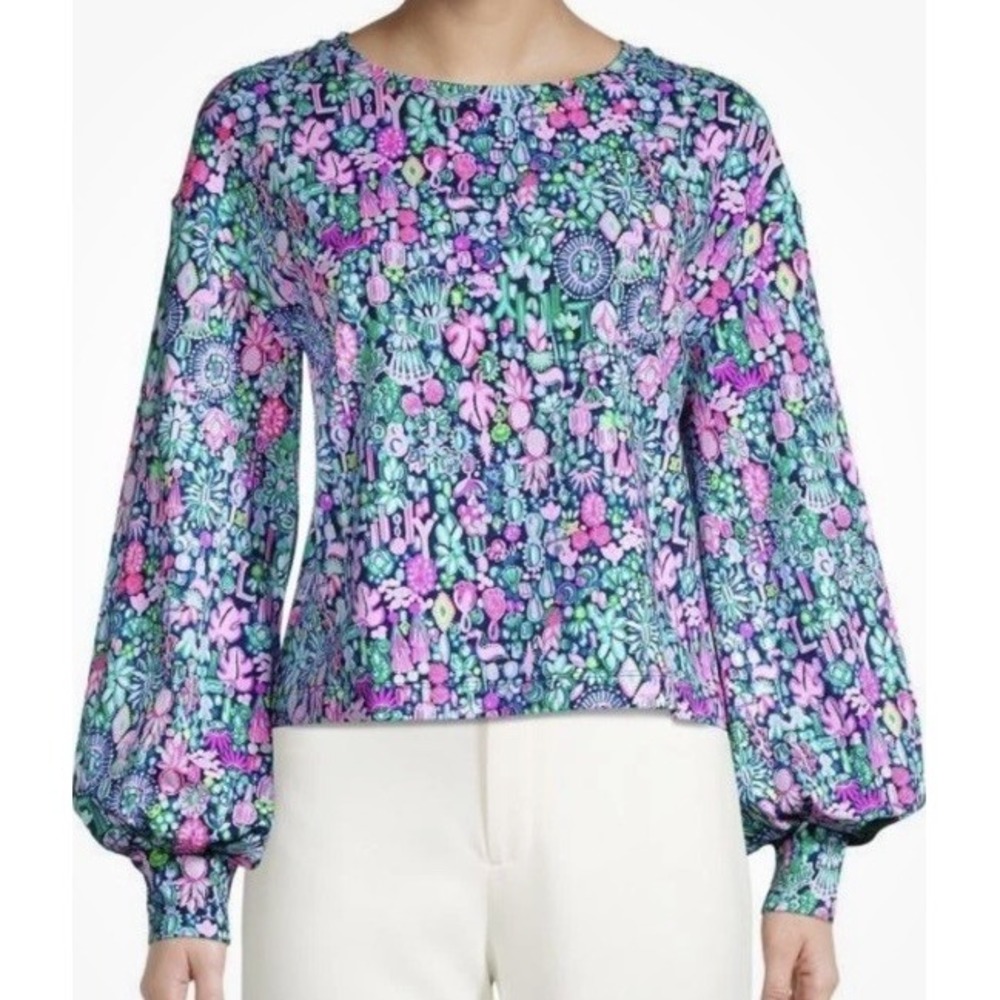 Lilly Pulitzer Kamala Sweatshirt Long Sleeve Low‎ Tide Navy Jewelry Size XL